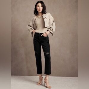 NWT! Banana Republic Black High-Rise Destructed Straight Jeans - Size 30🔹